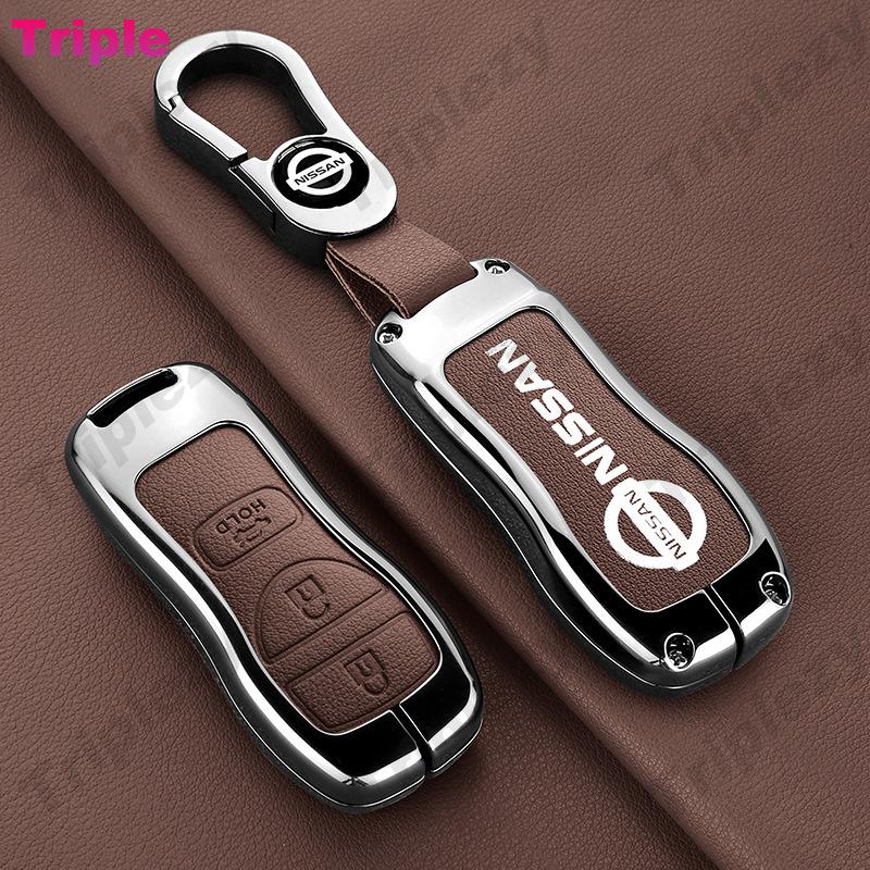 Zinc Alloy Car Key Case Cover Goatskin Genuine Leather Shell For Nissan Tiida Sentra Livina Murano X-trail T30 Altima Frontier Armada 350Z Maxima Navara NP300 Sylphy Latio NV200 ราคา 214 บาท*ส่งฟรี