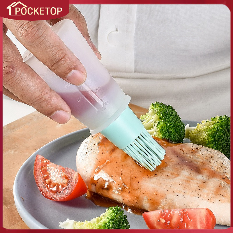 POCKETOP Phụ Kiện Nhà Bếp bàn chải chai dầu chất liệu silicon chịu nhiệt độ cao 2 trong 1 bàn chải dầu bánh kếp Bàn Chải BBQ chai dầu và bàn chải silicon