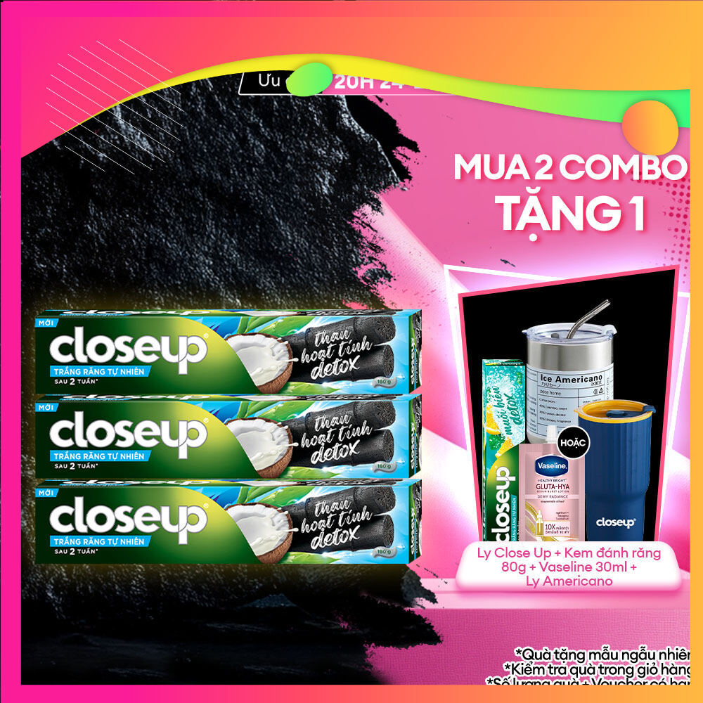 Combo 3 Kem Đánh Răng Closeup Giúp Làm Trắng Răng Tự Nhiên Sau 2 Tuần Với Chiết Xuất Dừa Và Than Hoạ