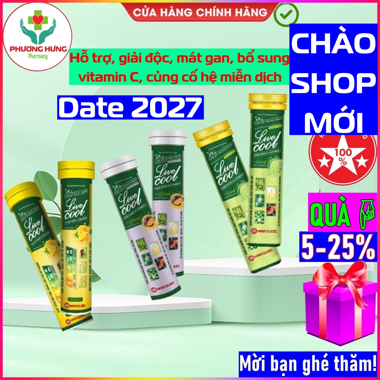 Viên C sủi Livecool của Nam Dược tuýp 16 viên x 4g Hỗ trợ, giải độc, mát gan, bổ sung vitamin C, củng cố hệ miễn dịch