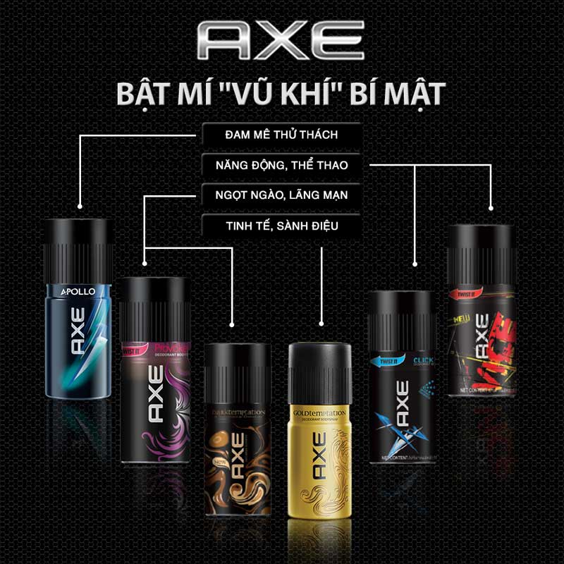 Xịt khử mùi Axe 150ml với thiết kế hiện đại mang đến mùi hương mạnh mẽ