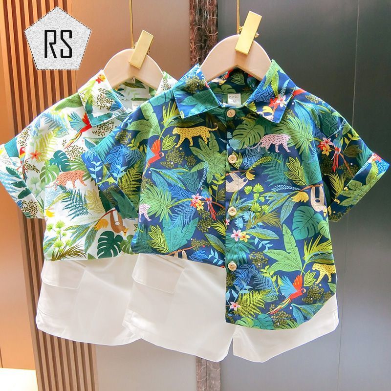 REALSELF เสื้อผ้าเด็กผช แขนสั้นเด็กผู้ชาย เสื้อชายหาดลายดอกไม้อินเทรนด์ เสื้อยืดคอโปโลเด็ก ชุด2ตัว24112 ราคา 199 บาท*ส่งฟรี