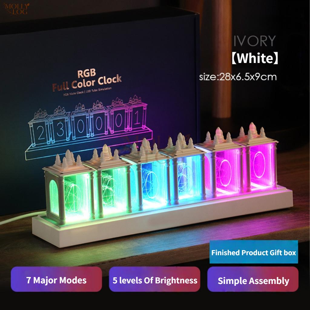 SG STOCK RGB Nixie Tube Style Digital Clock - Cyberpunk Desk Decor with Multiple Light Modes for Gaming Setup