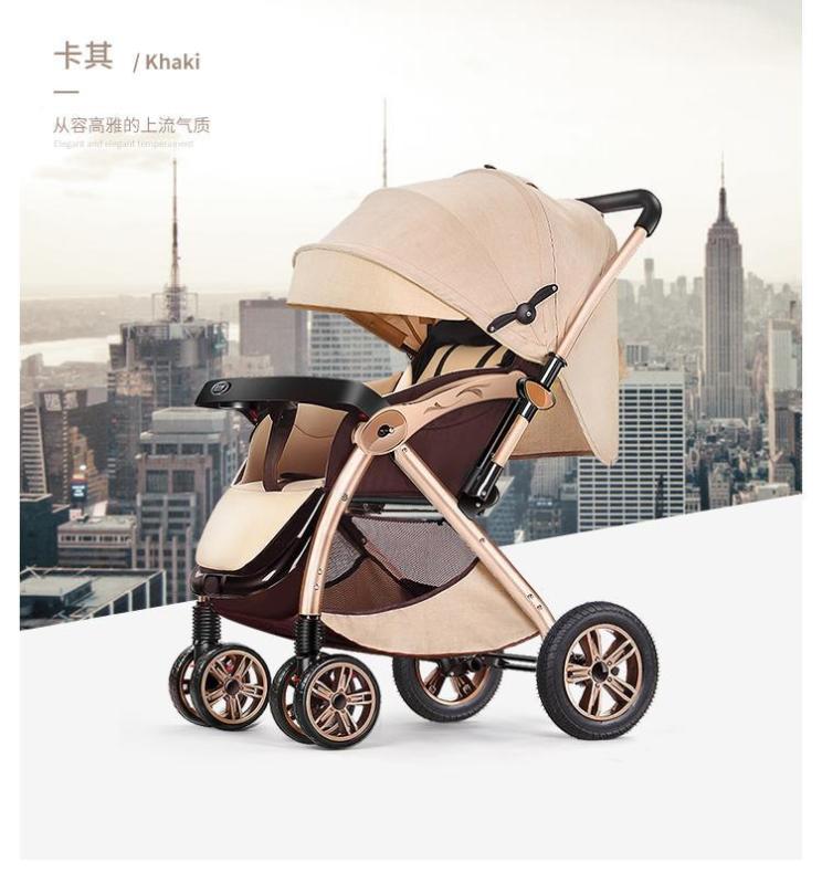 RC-Baby&kids 2018 Deluxe Model Gold Suspension Frame Two-Way Reversible Back Adjustable High Quality Six Wheels Design Portable Baby Carriage Stroller (Wine Red / Khaki) Singapore