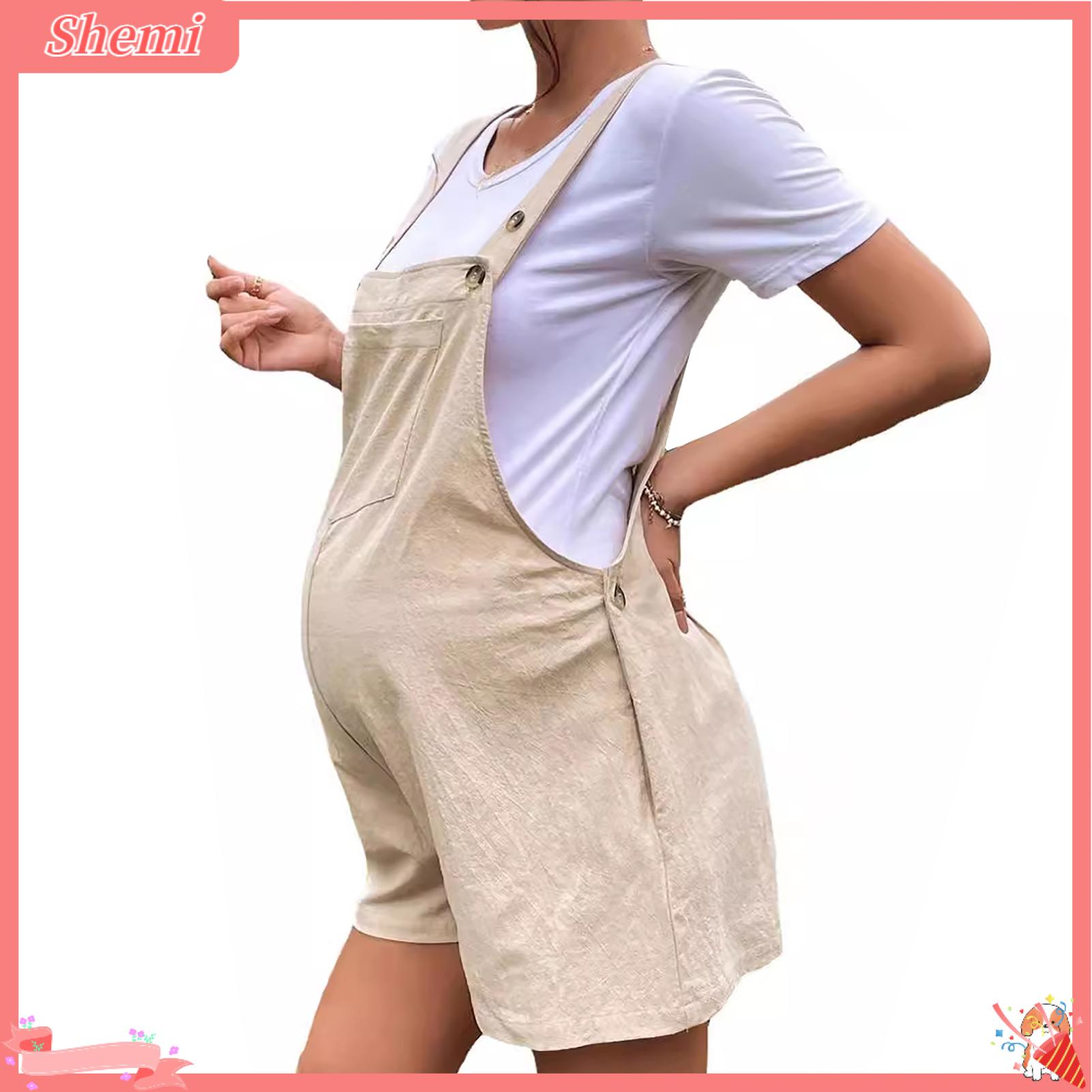 Shemi màu trơn mang thai Jumpsuit mang thai Romper cotton pha trộn Jumpsuit không tay với dây đai điều chỉnh và túi thoải mái khi mang thai Romper cho bà mẹ-to-be
