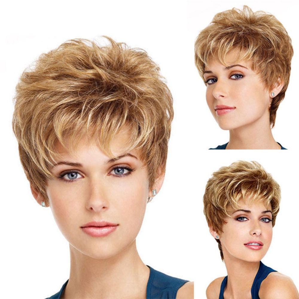 SANTO Tổng hợp Tóc Giả cắt PIXIE Tóc Vàng Nối tóc Tóc giả cho mẹ Thời trang Lông mịn Tóc giả ngắn Nữ/Nữ