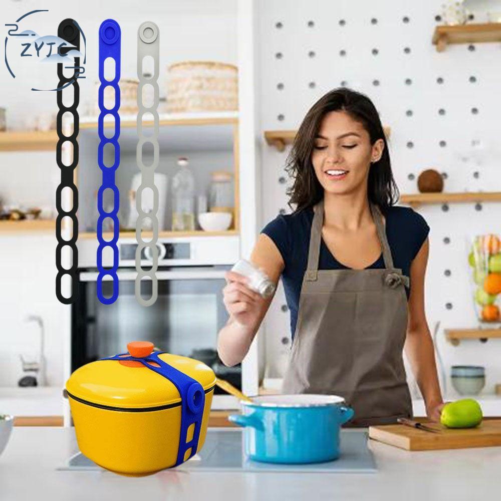 ZYJC SHOP 3Pcs Chống rò rỉ Dây đeo nắp silicone Có thể tái sử dụng Có thể co giãn Dây đeo nắp nồi Tiện lợi Chống nước Dây đeo hộp cơm trưa dành cho gia đình