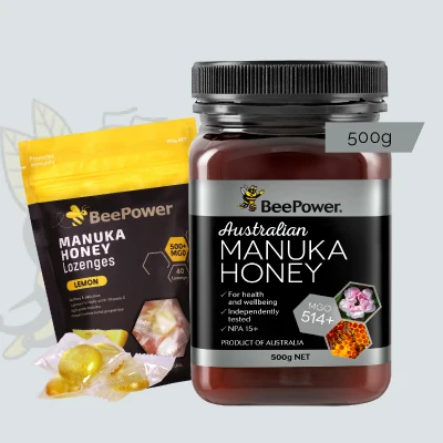 BeePower Australia Manuka Honey MGO 514+ 500g + FREE GIFT (BeePower Manuka Honey Lozenges Ginger Lemon MGO 500+ 40s)