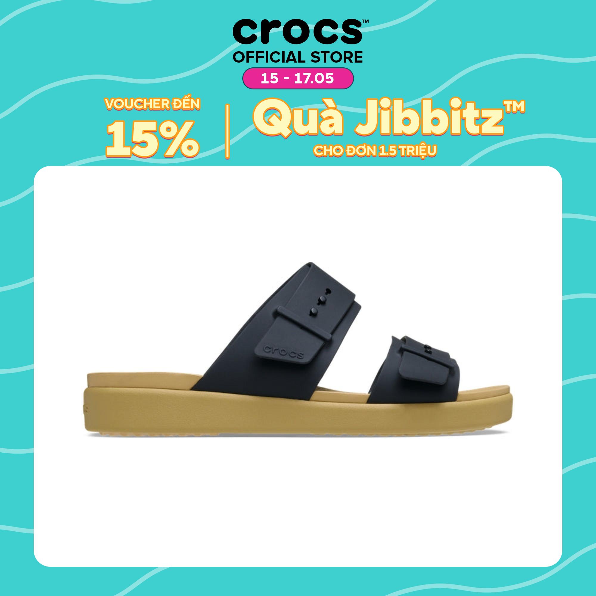 Dép Xăng Đan Nữ Crocs Brooklyn Buckle Low Low - Black/Tan - 211215-00W