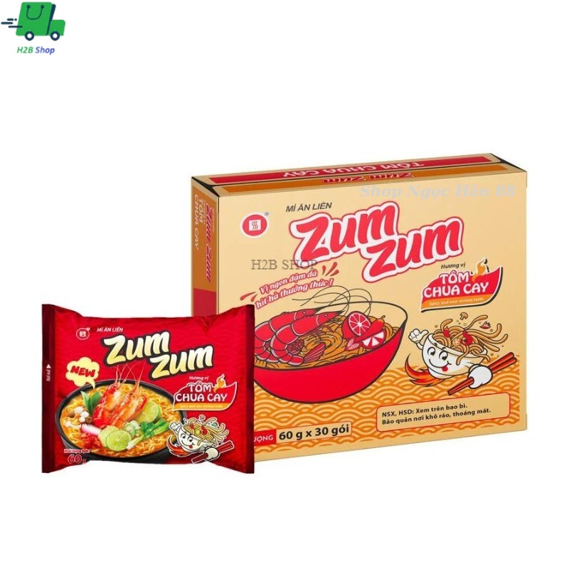 Mì Zumzum Tôm chua cay Thùng 30 gói x 60g New