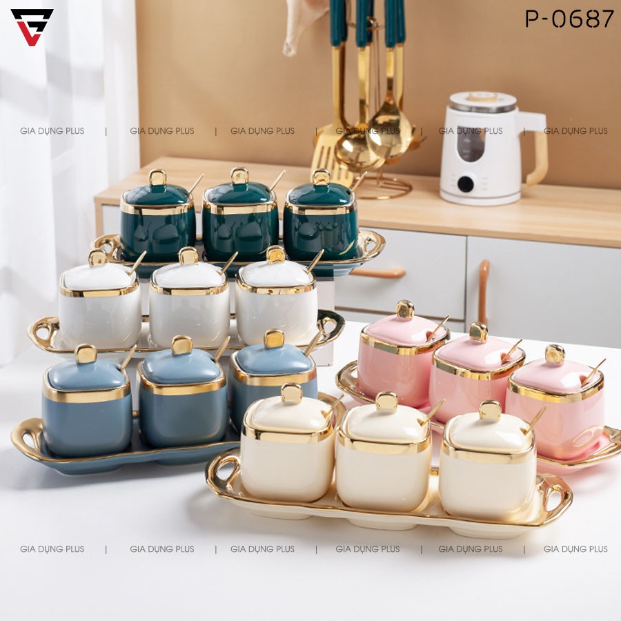 Bộ hũ đựng gia vị gốm sứ sang trọng phong cách Bắc Âu