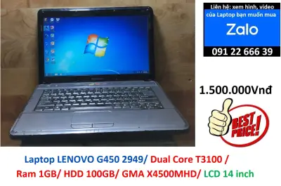 Laptop LENOVO G450 2949/ Dual Core T3100 / Ram 1GB/ HDD 100GB/ GMA X4500MHD/ LCD 14 inch