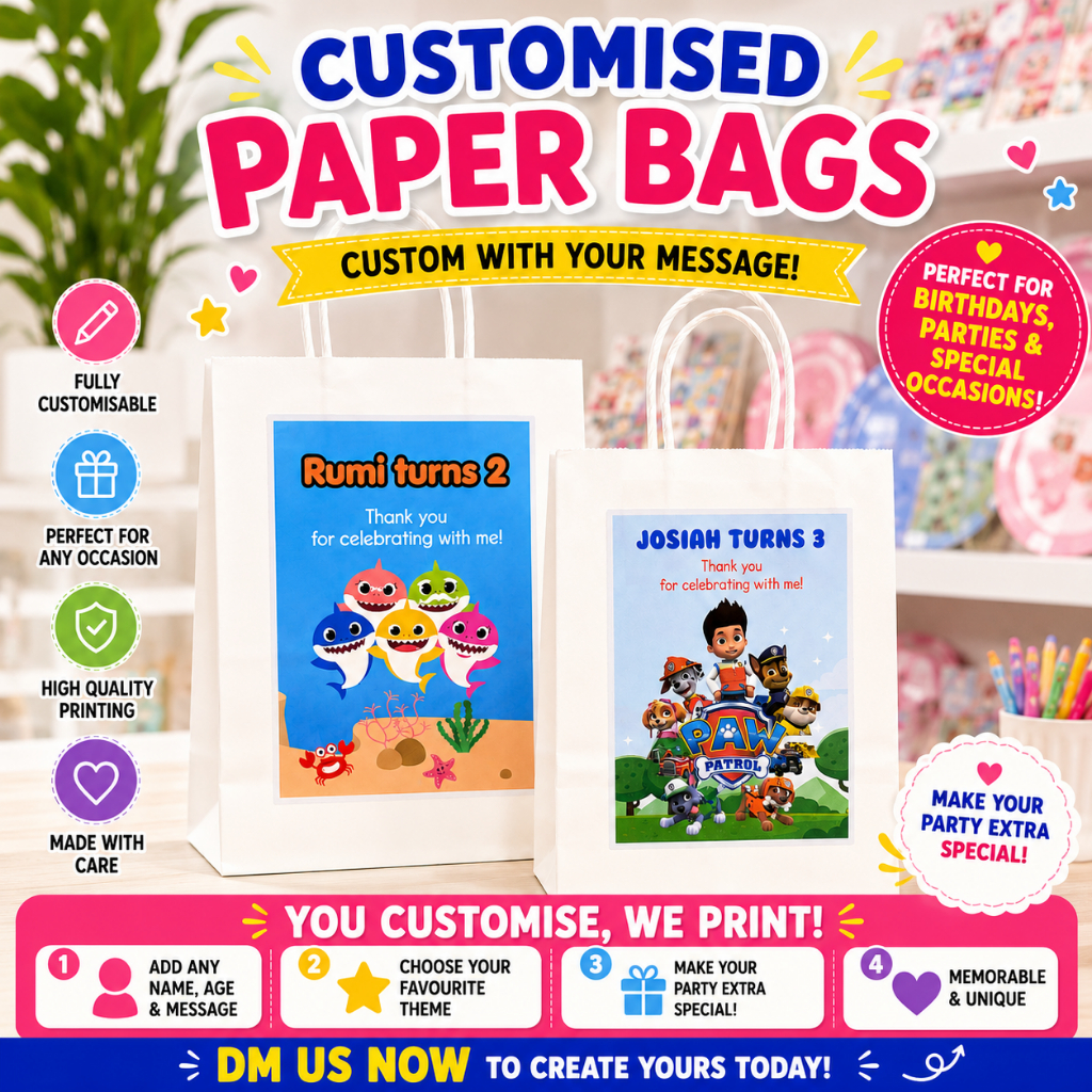 [SG SELLER] Paper Bag with Customised Sticker / Kids Goodie Bags / Children Birthday Party Custom Gift Bag
