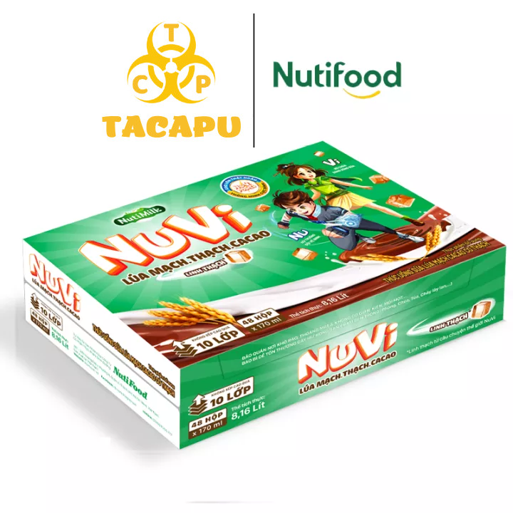 Thùng 48 hộp NuVi Thức uống Sữa Lúa Mạch Cacao có thạch TU.NLT170AZ 170ml