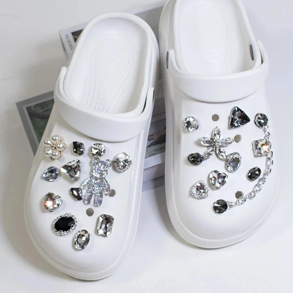 Charm sticker gắn dép Pha Lê Mũi Khoan Giày Quyến Rũ Nút Trang Sức jibbits DIY Hoa Cá Nhân Tắc Giày Trang Trí Phụ Kiện Mùa Hè