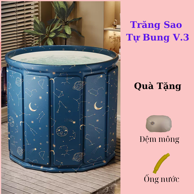 Bồn Tắm Gấp Gọn Tự Bung V3 Không Lắp Ráp Để Thư Giãn Ngâm Đá Ngâm Thuốc Bé Tập Bơi Dung Tích 150l
