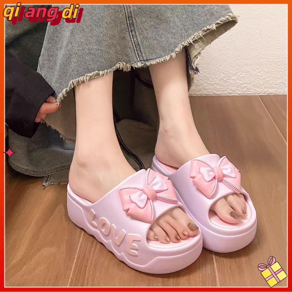 QIANGDI Phẳng Đôi dép nền tảng nơ 6,5cm Không trượt Dép nữ thoải mái Thời trang Sự thoải mái Dép xỏ ngón Bãi biển ngoài trời