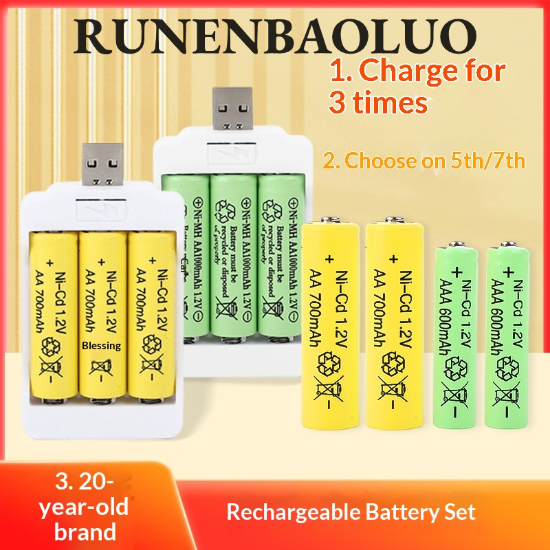 RUNENBAOLUO Rechargeable Battery Set with USB Charger for Kids Toys and Microphones - Ni-MH 1.2V High Capacity Giá 32,000 Đồng*Miễn phí vận chuyển