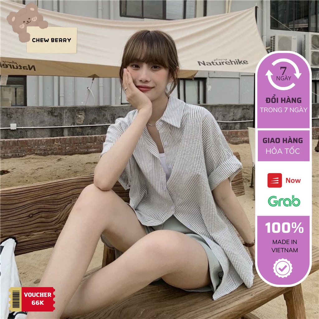 Áo sơ mi Hàn Quốc dáng rộng kẻ nâu nhiều màu basic form rộng