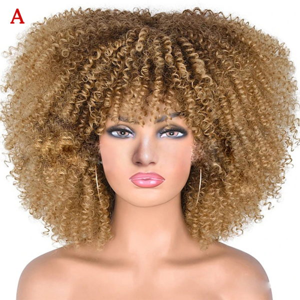 The Big Ups💕Short Hair Curly Wig Loose Synthetic Cosplay Fluffy Natural Wigs For Black Women/Tóc ngắn xoăn tóc giả tổng hợp lỏng lẻo Cosplay tóc giả tự nhiên mềm mại cho phụ nữ da đen giá rẻ