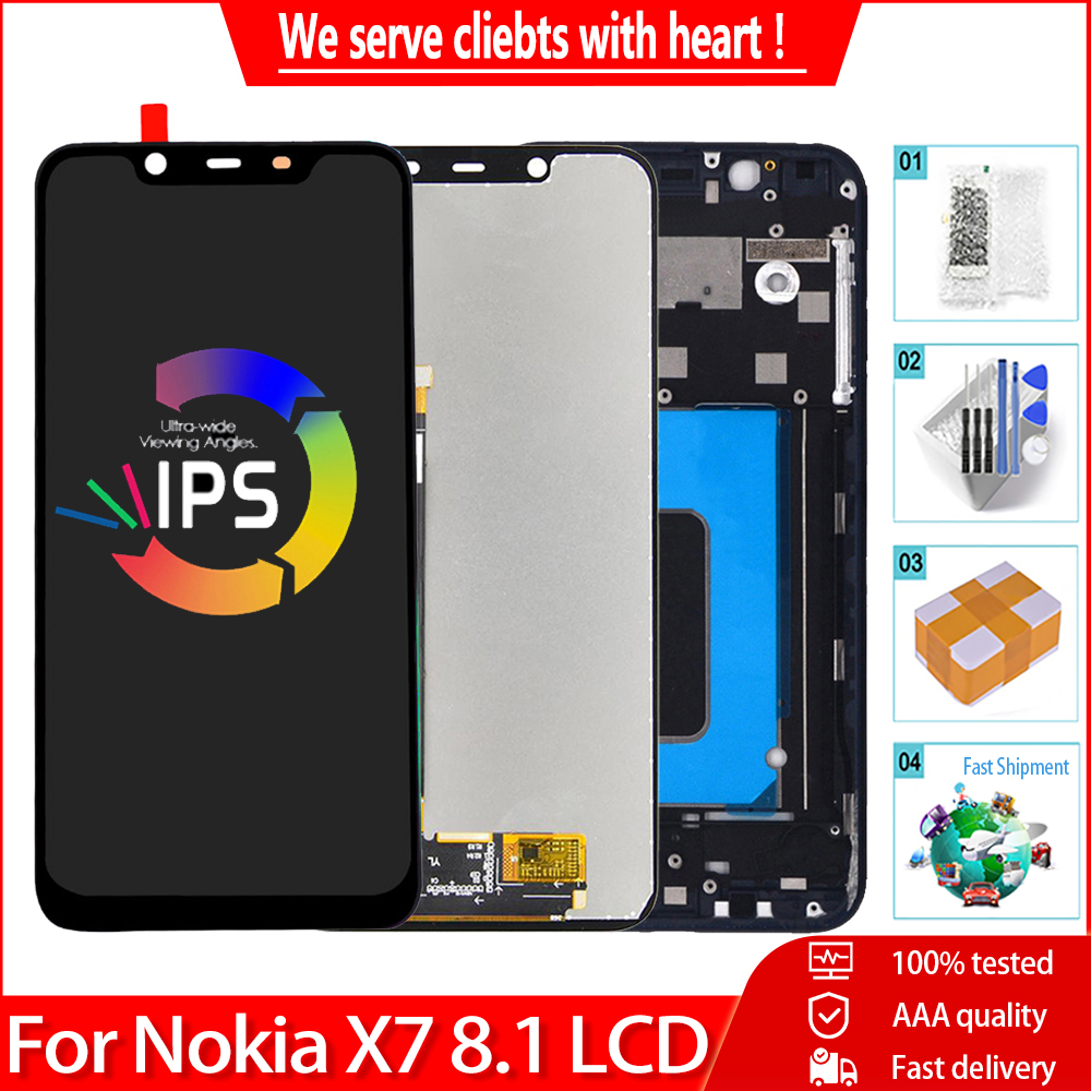 Myxiu ban đầu 6.18 "cho nokia 8.1 x7 ta-1119 ta-1121 ta-1128 màn hình lcd với các bộ phận phụ kiện thay thế khung bộ linh kiện số của màn hình cảm ứng