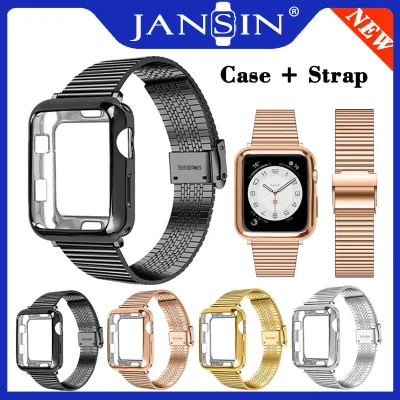 Watchband+Case Compatible with Apple Watch Band 7 41mm 45mm Luxury Stainless Steel Strap Compatible with Apple Watch Series 7 SE 6 5 4 3 2 1 Cover 40mm 44mm 42mm 38mm Bracelet