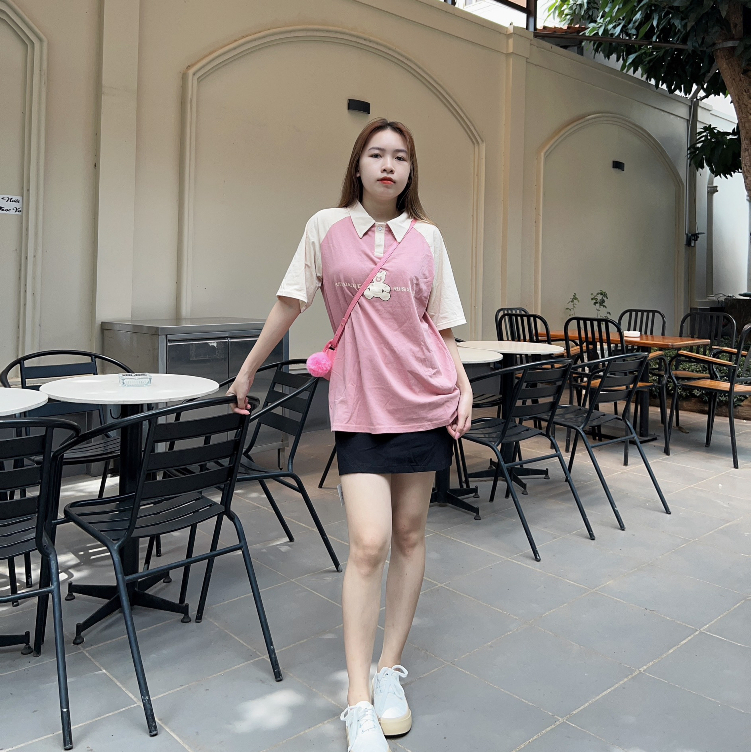 Áo thun có cổ polo nữ ikao áo thun cổ bẻ thun cotton thoáng mát oversize trẻ trυng
