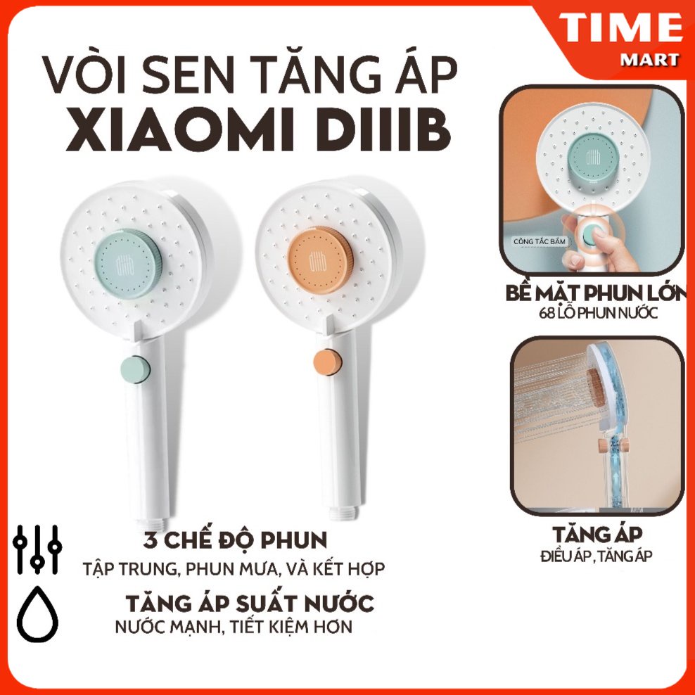 [ CHÍNH HÃNG ] Vòi sen tăng áp Xiaomi diiib, vòi hoa sen bề mặt phun lớn, 3 chế độ phun [ TIME_MART ]