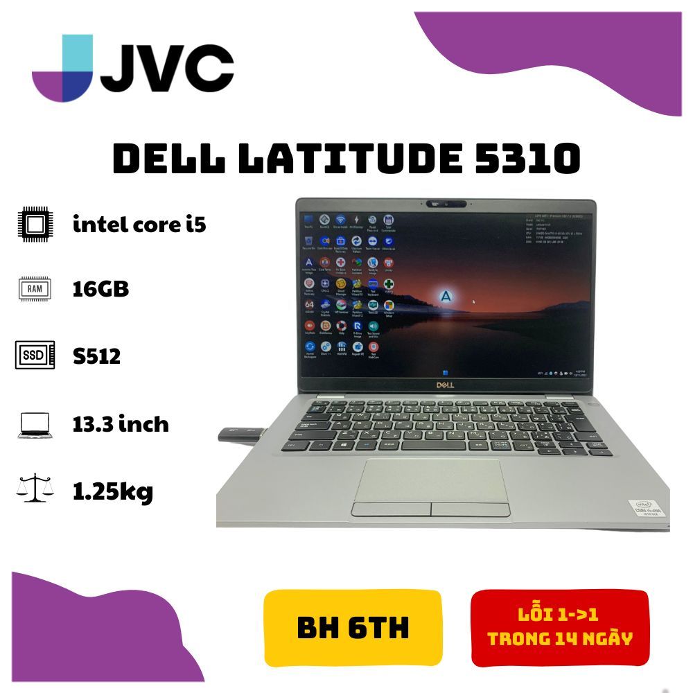 Laptop Dell Latitude 5310 CoreTM i5-10310U Ram 16gb SSD 512 Màn hình 13,3 Inch FullHD IPS Pin>90%
