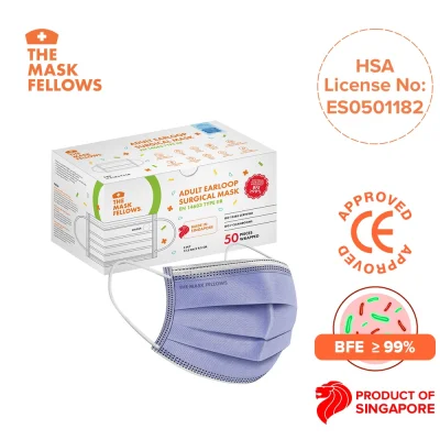The Mask Fellows Made in Singapore Adult Earloop EN Type IIR Surgical Mask 50PC Box 3-Ply