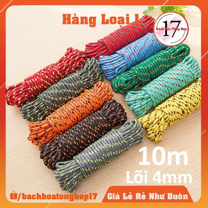 Dây dù paracord đa năng nhiều lõi dài 10m, dày 4mm, dây dù sinh tồn, cắm trại....