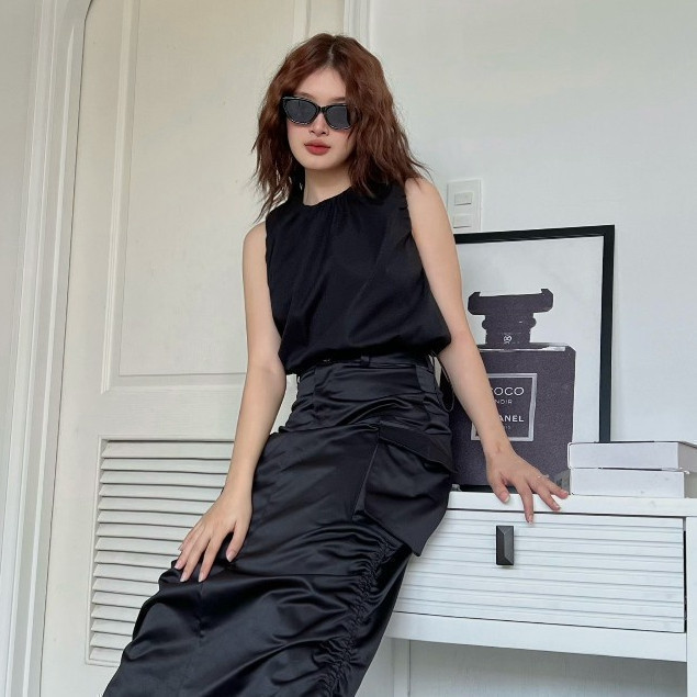 CARA Áo croptop cổ tròn không tay Miso có dây rút eo năng động
