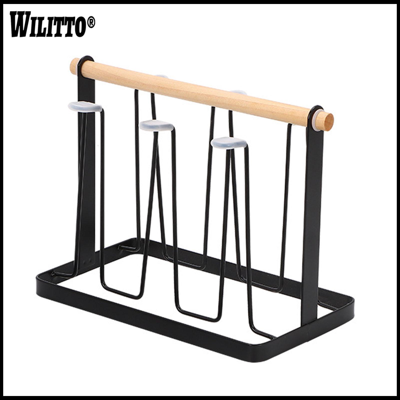 Space-saving Cup Rack Cup Holder with Drain Tray Iron Cup Drying Rack with Wooden Handle Drip Tray – Space-saving Baby Bottle Mug Holder Kitchen Countertop Organizer for Glasses and Bottles ราคา 210 บาท*ส่งฟรี