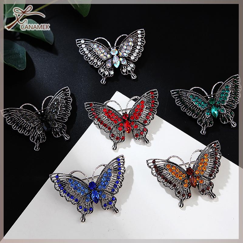 ❤❤❤Hot Sale CANAMEK Cổ điển Rhinestone pha lê Rỗng ra bướm trâm cài cho phụ nữ áo hàng may mặc đồ trang sức bên đồ trang trí