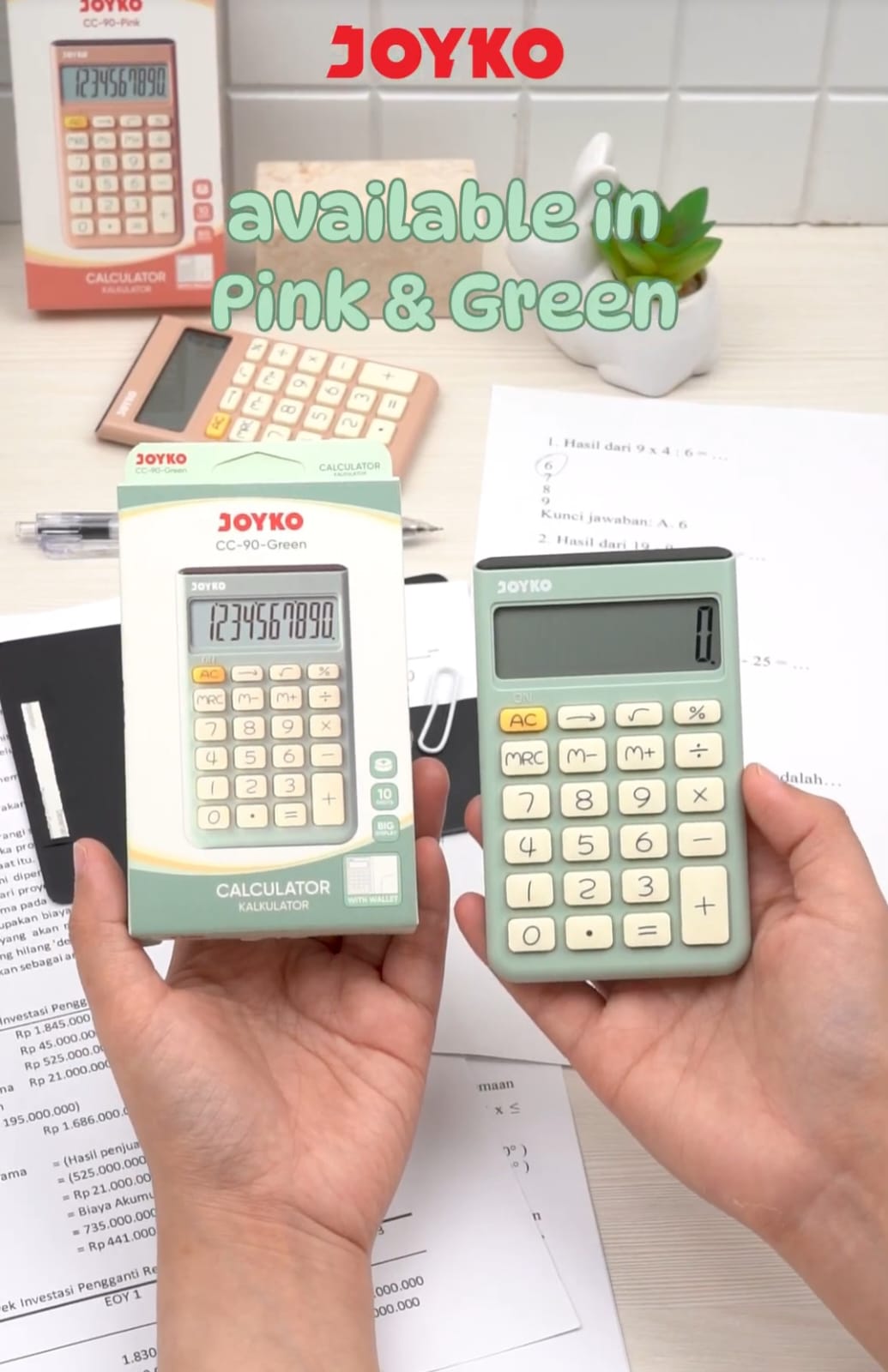 Kalkulator Saku JOYKO CC 90 COLOR - Pocket Calkulator 10 Digits CC90 Big Display With Cover
