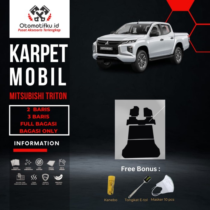 [ OTOMOTIFKU ] Karpet Mobil Mitsubishi Triton Bahan Single Layer Rubber Eva Premium - M (2 Baris), Hitam-Merah Harga 550,000 rupiah*Gratis Ongkir