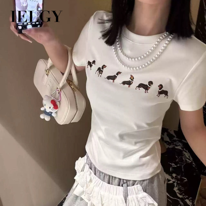 IELGY Cotton Korean cute printed slim fit and versatile T-shirt for women ราคา 133 บาท*ส่งฟรี