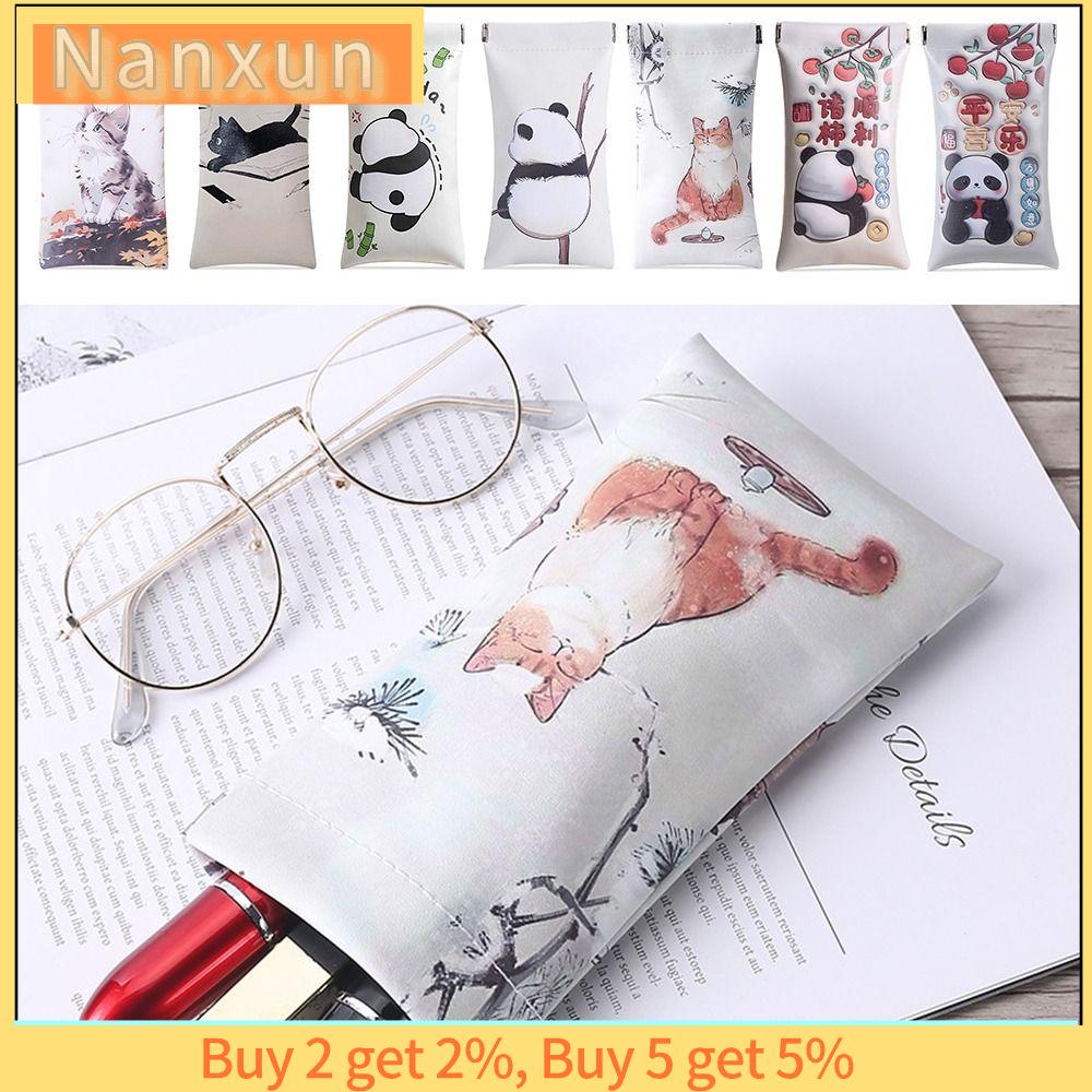 NWSJ Mèo gấu trúc hoạt hình Túi đựng kính Da PU Tự động tắt máy Túi đựng tiền xu Unisex Chống trầy xước Hộp bảo vệ kính mắt Unisex