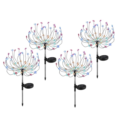 4Pcs 60 LED Solar Powered Firework Lights IP65 Waterproof Outdoor Lamp for Landscape Path Lawn Garden Outdoor Decoration