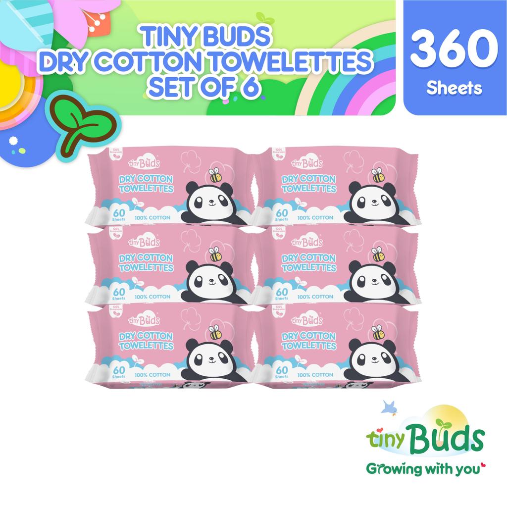 Tiny Buds Baby Dry Cotton Towelettes (60 pulls) - Set of 6