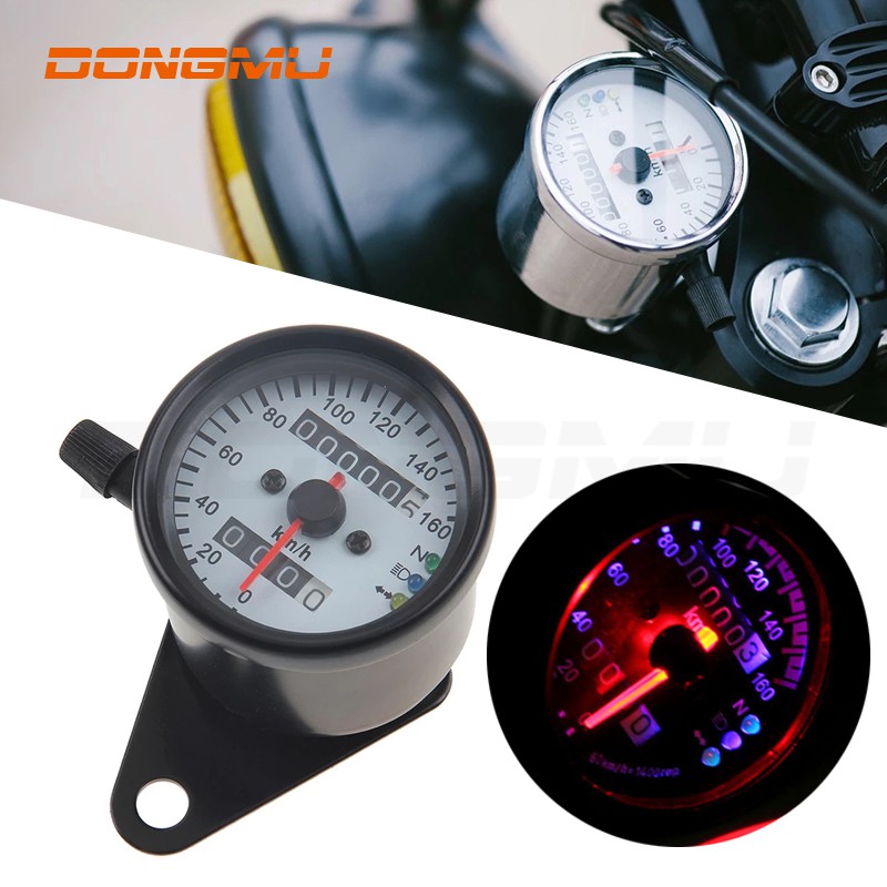 Motorcycle Dual Odometer Speedometer Gauge LED Backlight 12V Black Chrome