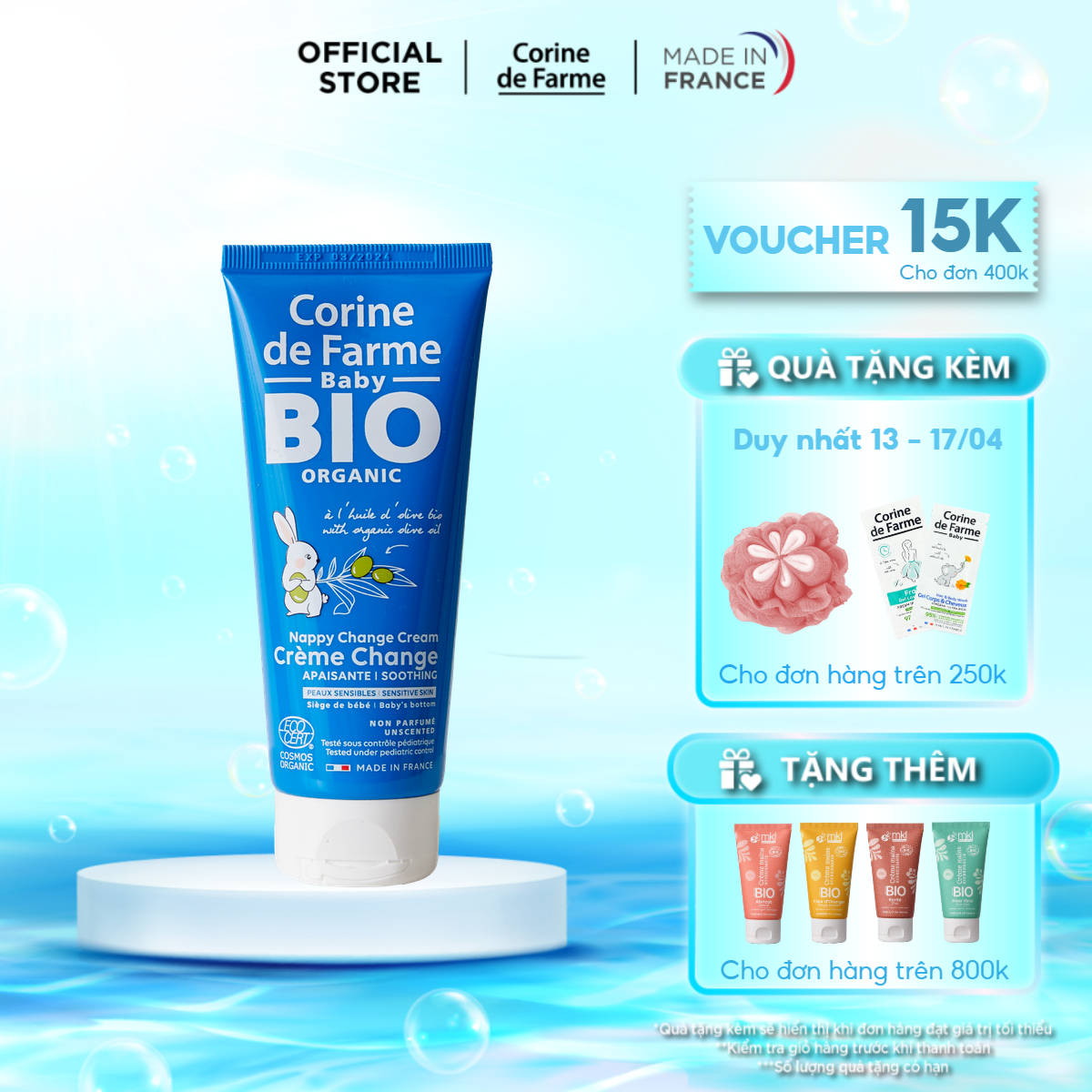Kem dưỡng ẩm, chống hăm tã cho mông bé Corine de Farme Organic Soothing Nappy Change Cream 100ml