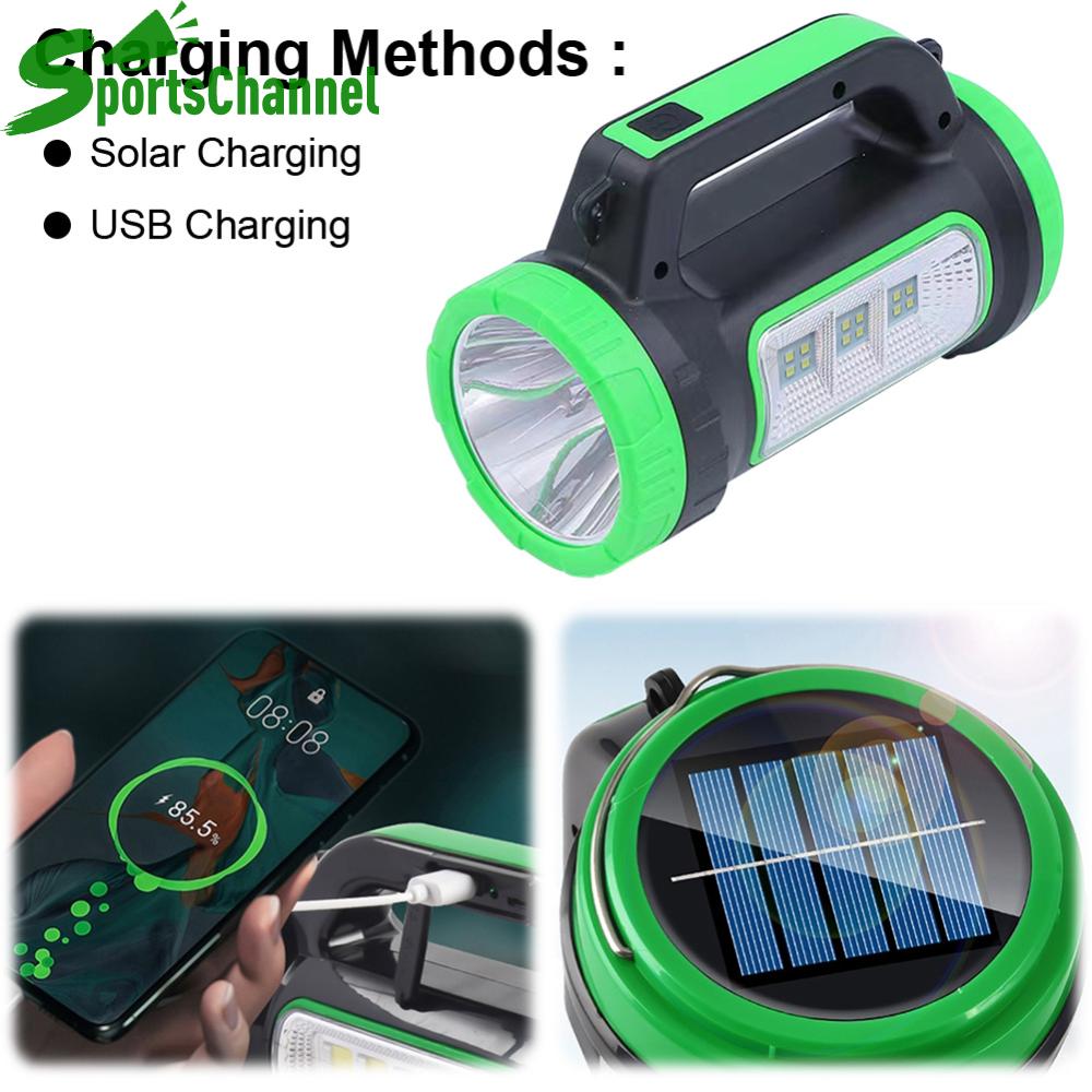 Đèn pin LED năng lượng mặt trời có thể sạc qua USB 2 chế độ cầm tay đèn khẩn cấp siêu sáng đa chức năng cầm tay đèn pin