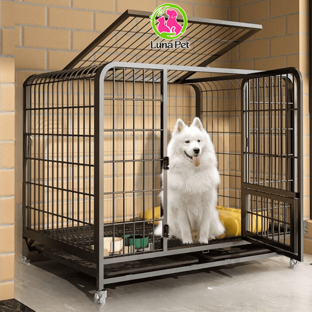 Chuồng chó lớn NAN ỐNG LunaPet CN06 - Chuồng lồng nuôi chó lớn sơn tĩnh điện có bánh xe