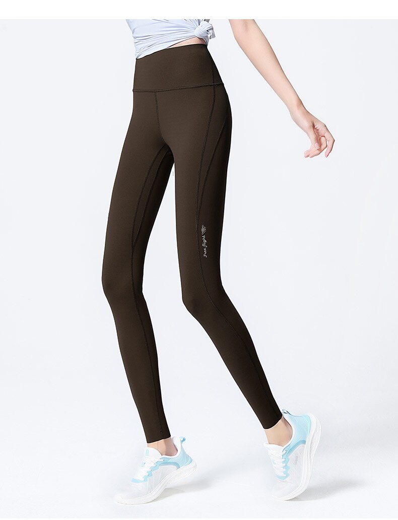 Pantaloni da yoga in lycra da donna color cammello e leggings da palestra senza cuciture