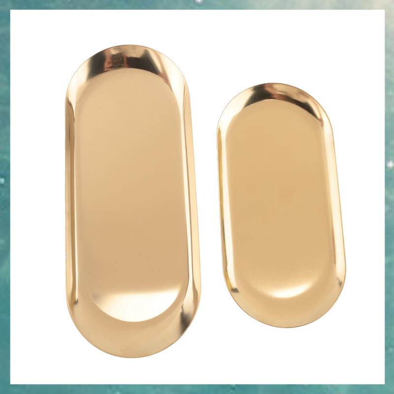 (AJDC) 2 Sets Gold Oval Stainless Steel Trinket Tray,Towel Storage Dish Plate Tea Fruit Trays Cosmetics Jewelry Plate