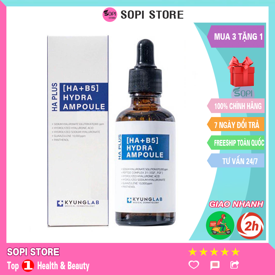 Tinh chất Kyung Lab HA PLUS [HA+B5] HYDRA AMPOULE 50ml cấp nước mịn da, làm dịu phục hồi da