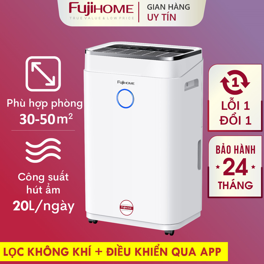 Máy hút ẩm 20L/ngày bằng máy nén Nhập Khẩu FUJIHOME lọc không khí kết nối Wifi 50m2, công nghiệp phòng ngủ đa năng
