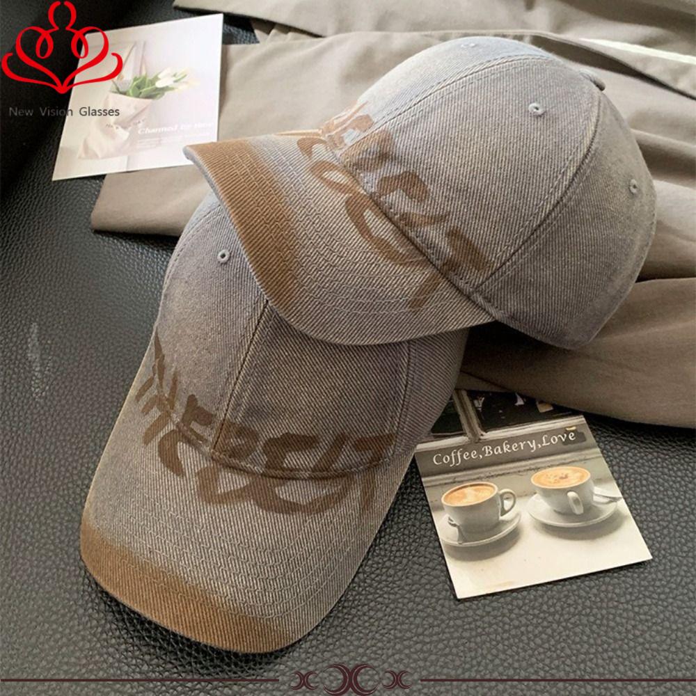 VISION GLASSES Chữ đã rửa Mũ bóng chày Rộng vành Cổ điển Mũ báo Ngoài trời Phong cách Anh Mũ bóng chày đầu lớn Dành cho Nữ