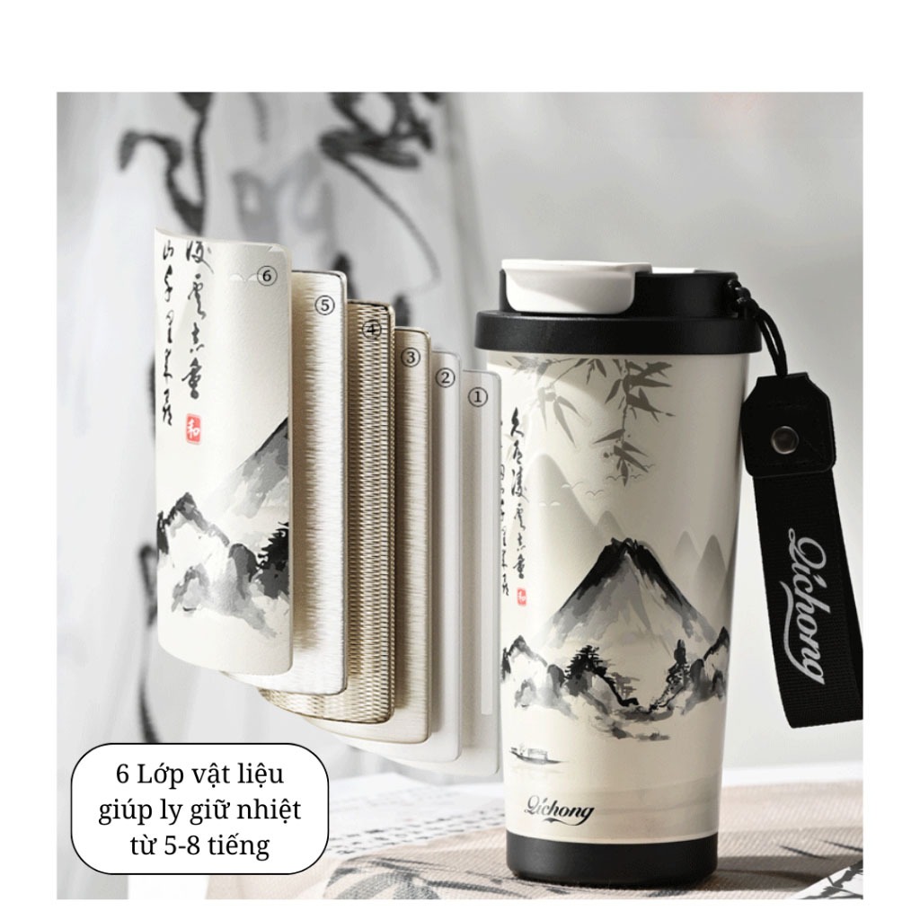 Cốc cà phê inox 316 chất lượng cao có lớp lót gốm 520ml cốc giữ nhiệt có ống hút lọc trà